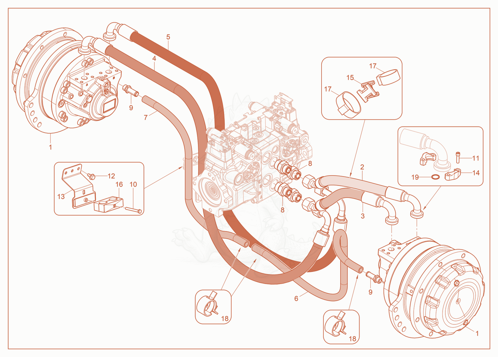 Exploded parts diagram of the Two-speed Drive Motor of a Wacker Neuson ST50, with numbered balloons