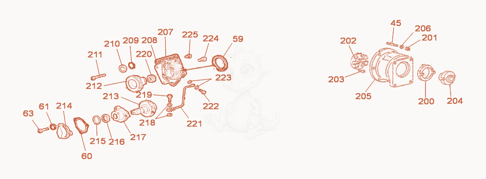 Exploded parts diagram of the 1st and 3rd Power Transmission of a Wacker Neuson DPU9070, with numbered balloons