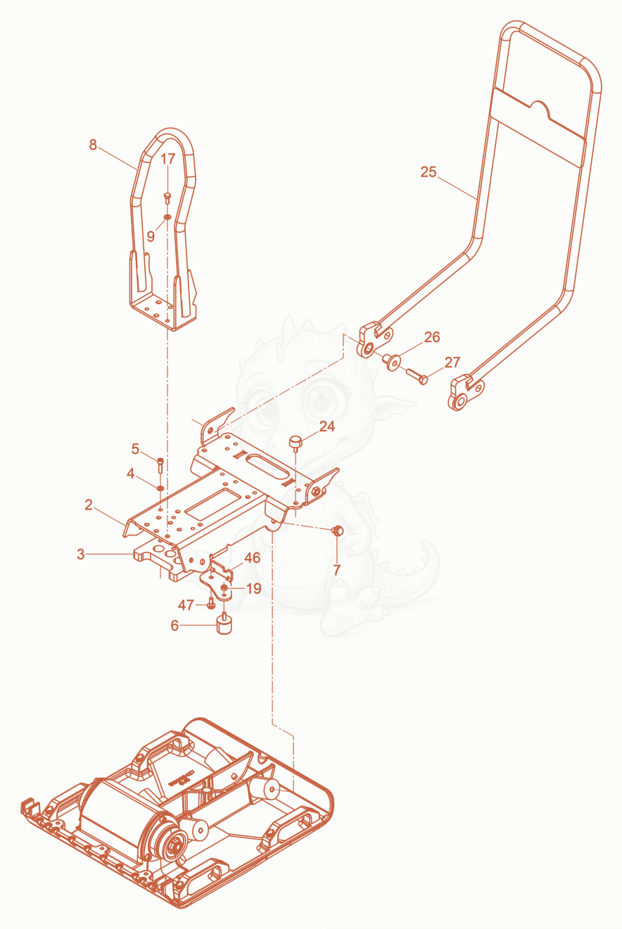 Exploded parts diagram of the Vibration Plate of a Wacker Neuson VP2050A, with numbered balloons