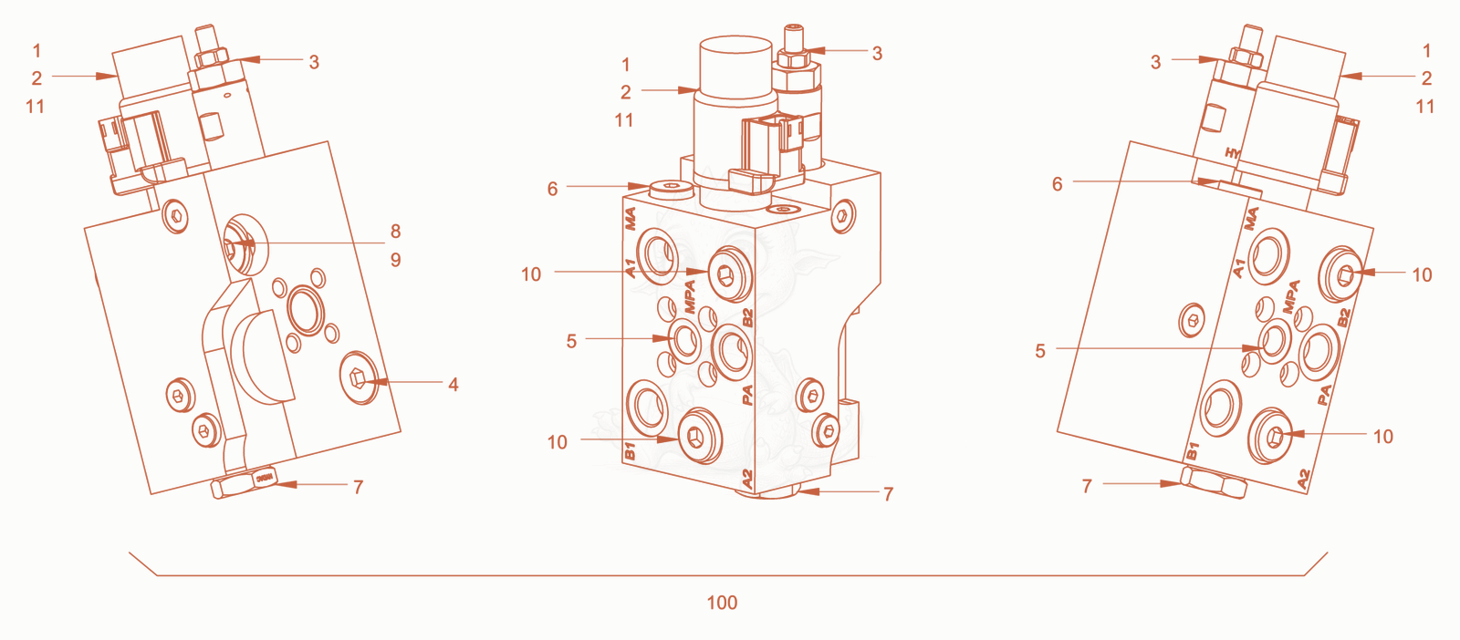 Exploded parts diagram of the valve block of a Wacker Neuson RD28-120CDPF, with numbered balloons