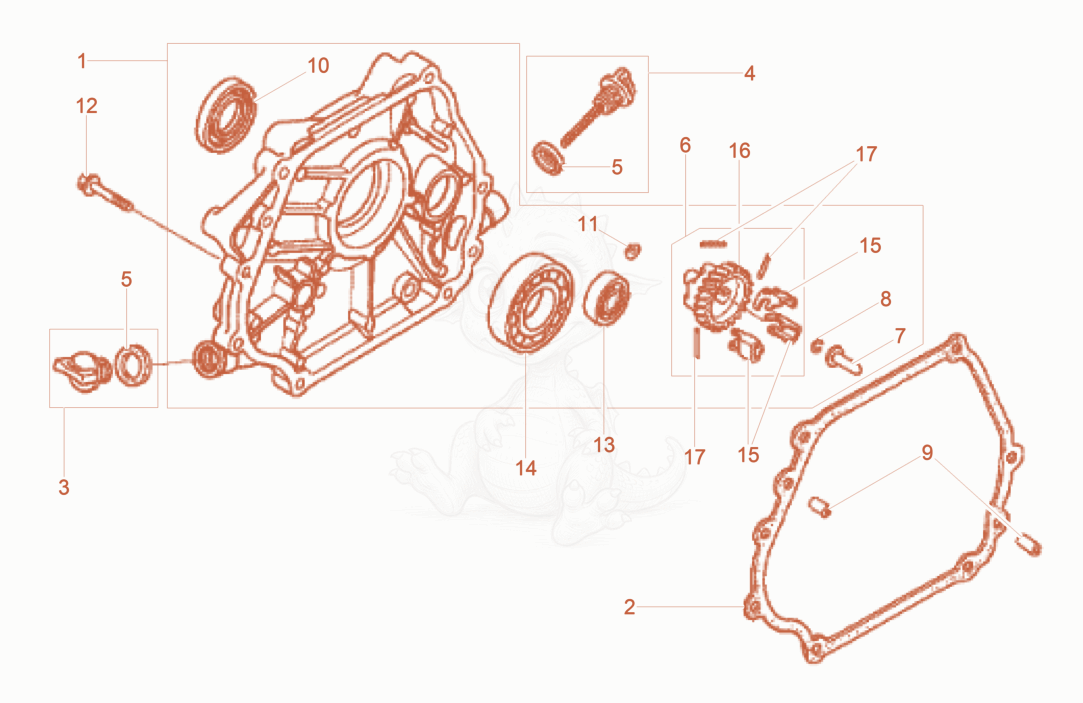 Despiece del Crankcase cover de una máquina Wacker Neuson XPUKMAT, con globos numerados