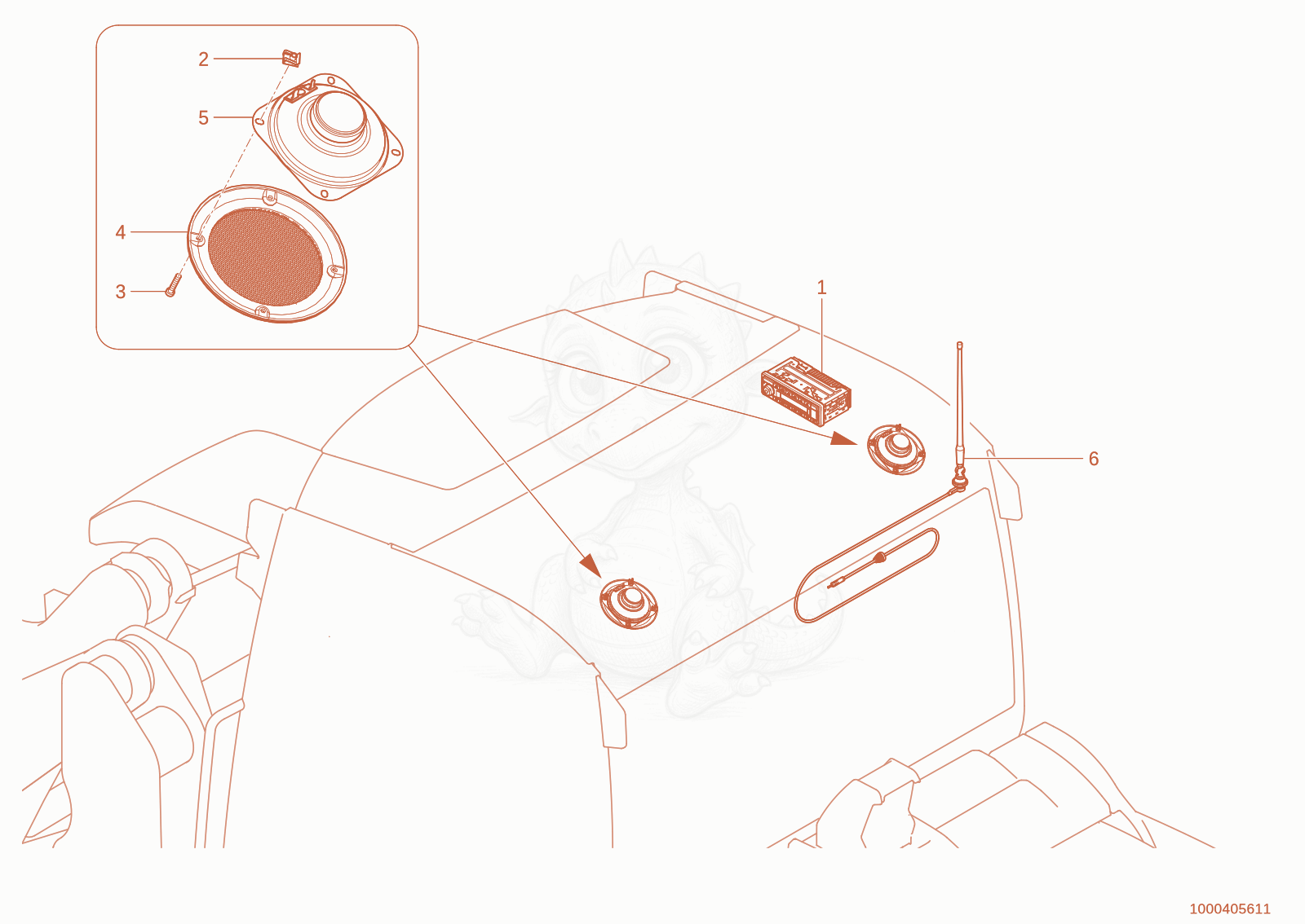 Exploded parts diagram of the radio of a Wacker Neuson WL110(WRL90-05), with numbered balloons