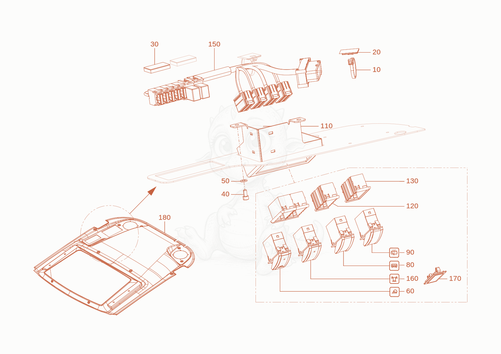 Exploded parts diagram of the switch strap of a Wacker Neuson WL28(A01-01), with numbered balloons