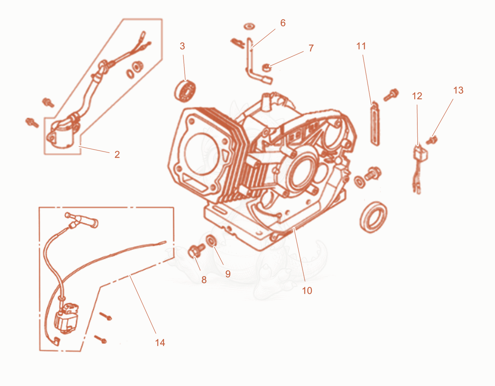 Exploded parts diagram of the Crankcase cover cpl. of a Wacker Neuson GS6500GLA, with numbered balloons
