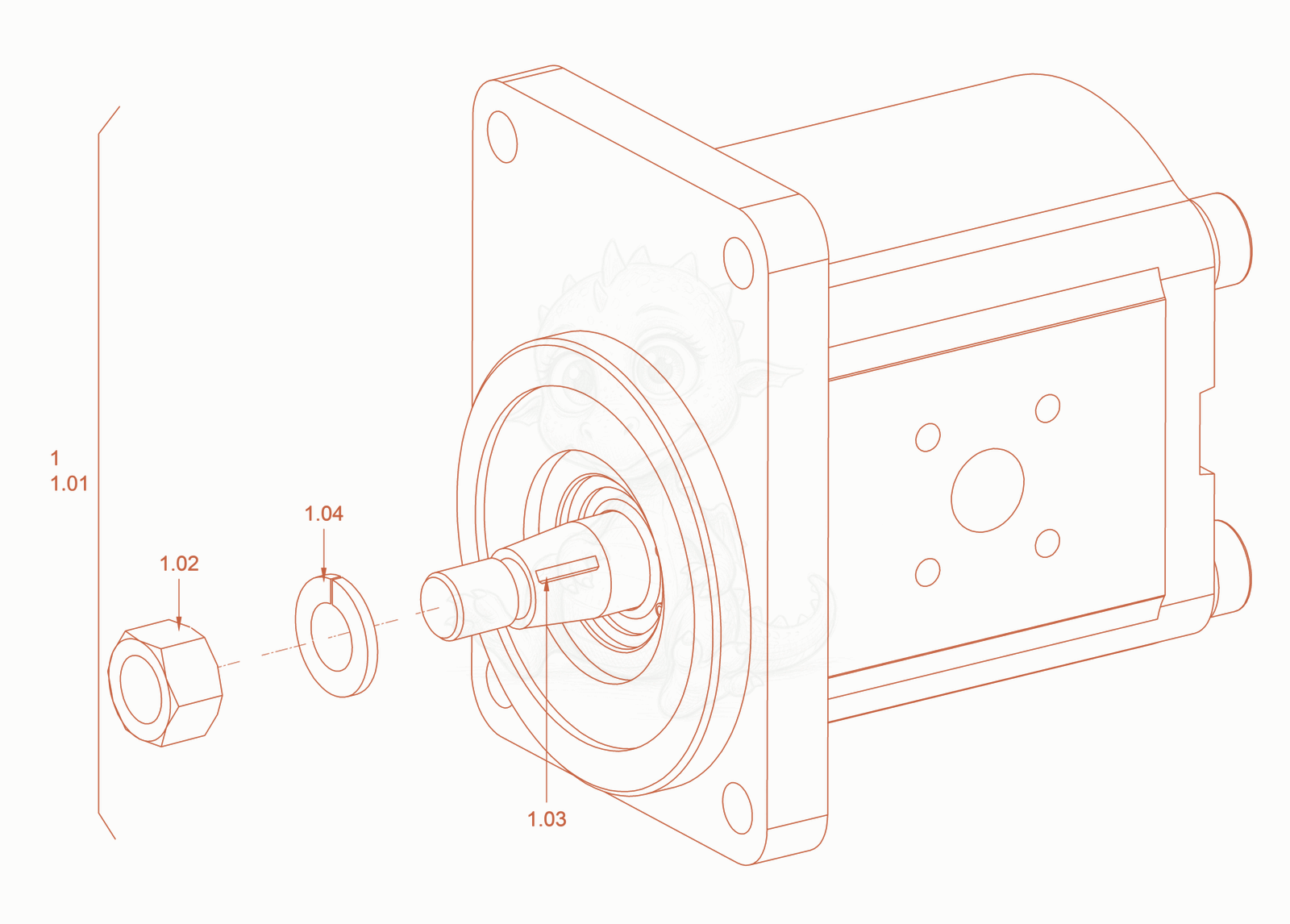 Despiece del Gear Motor (Drive of Engine Co de una máquina Wacker Neuson RC70US, con globos numerados