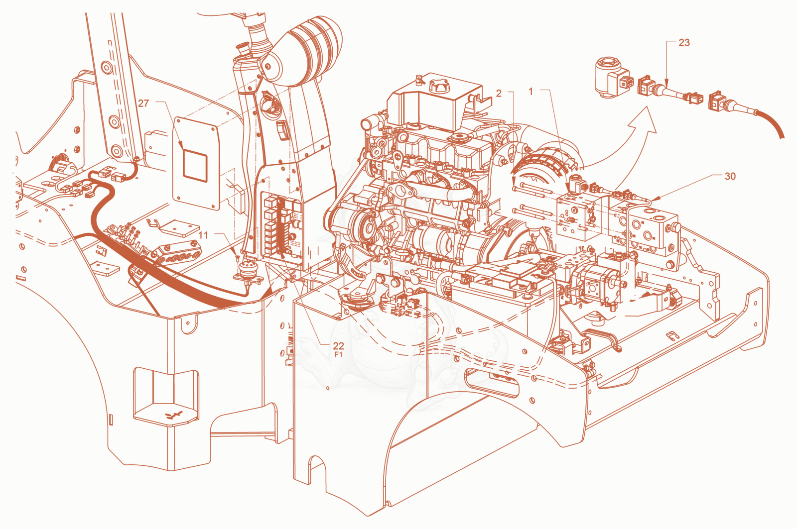 Exploded parts diagram of the all-wheel lock of a Wacker Neuson RD24-100C, with numbered balloons