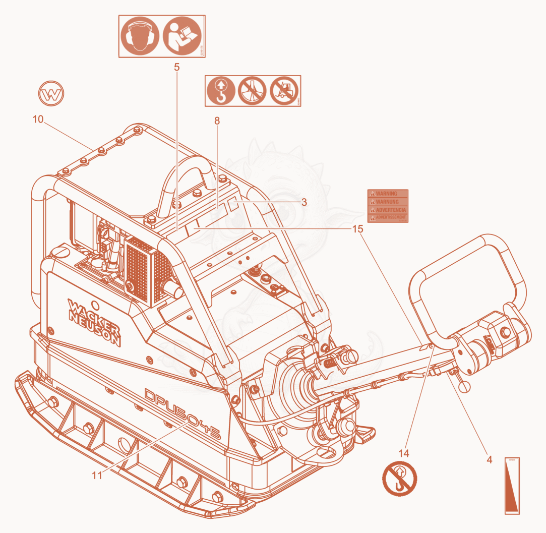 Exploded parts diagram of the Labels of a Wacker Neuson DPU5045HEUS, with numbered balloons