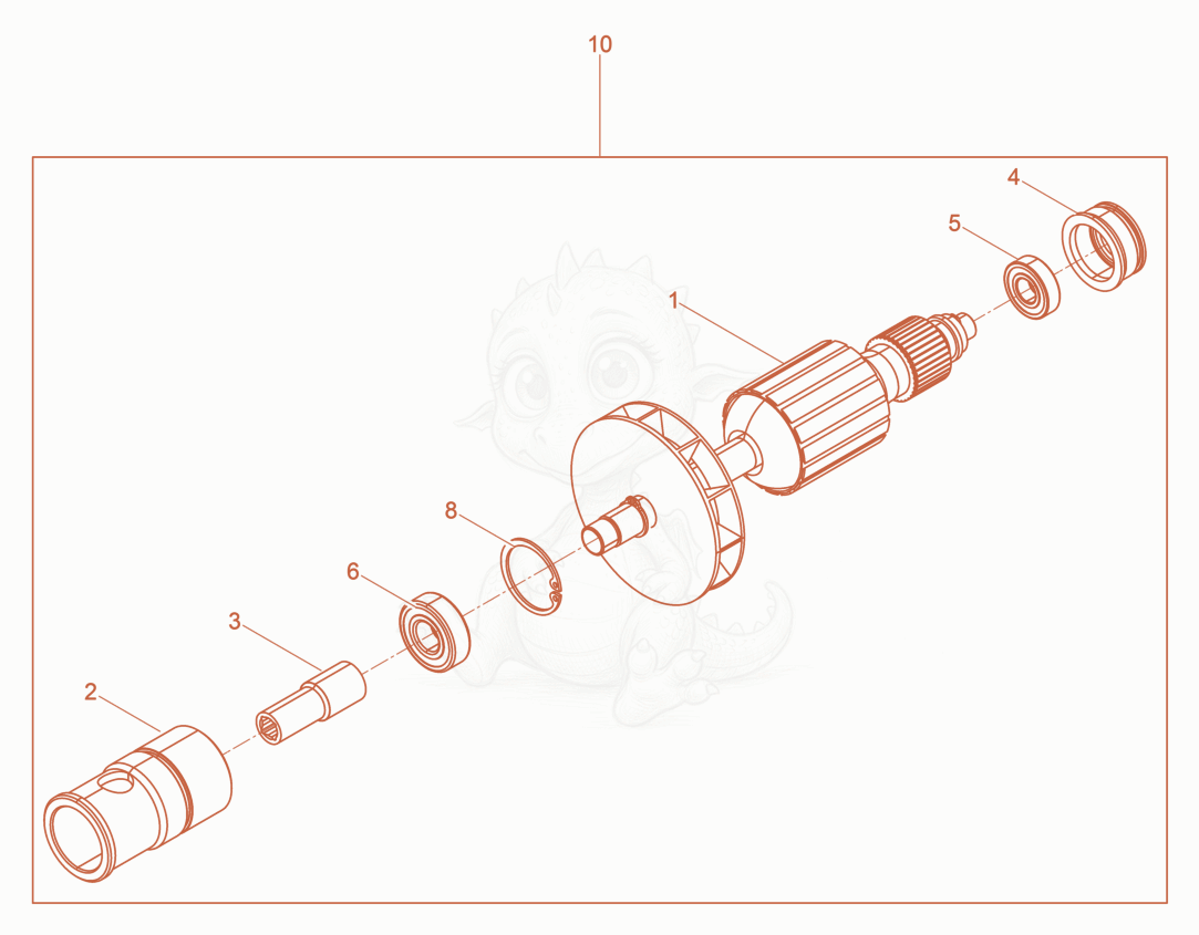 Exploded parts diagram of the Motor Armature Set 115V of a Wacker Neuson M1000/120/NONCUL, with numbered balloons