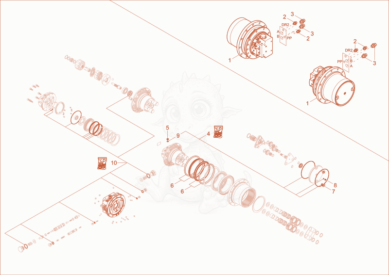 Exploded parts diagram of the DRIVE UNIT of a Wacker Neuson EZ50, with numbered balloons