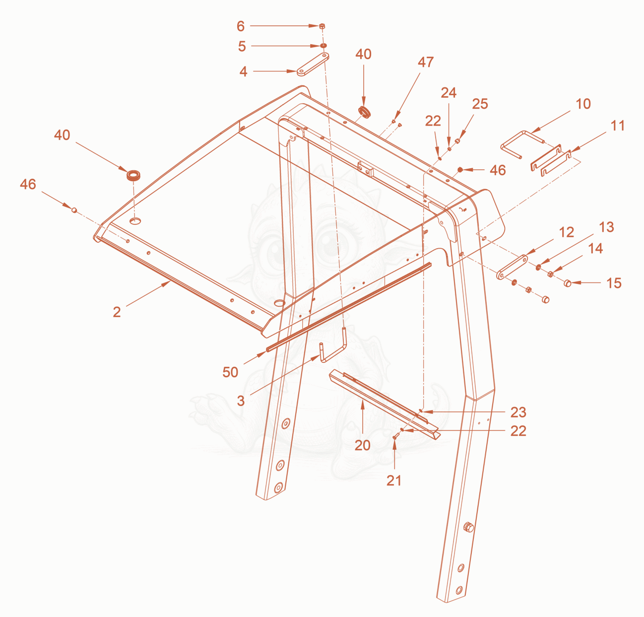 Exploded parts diagram of the canopy, FOPS of a Wacker Neuson RD45-140OUS, with numbered balloons