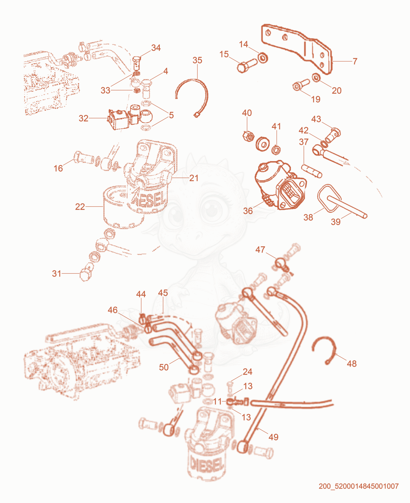 Exploded parts diagram of the Fuel System of a Wacker Neuson PT6LT(I), with numbered balloons