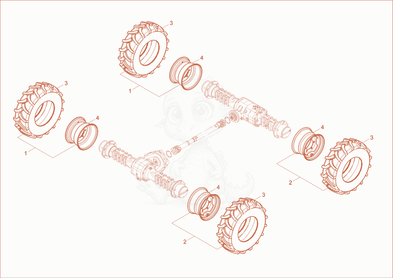 Exploded parts diagram of the WHEELS of a Wacker Neuson DW20, with numbered balloons