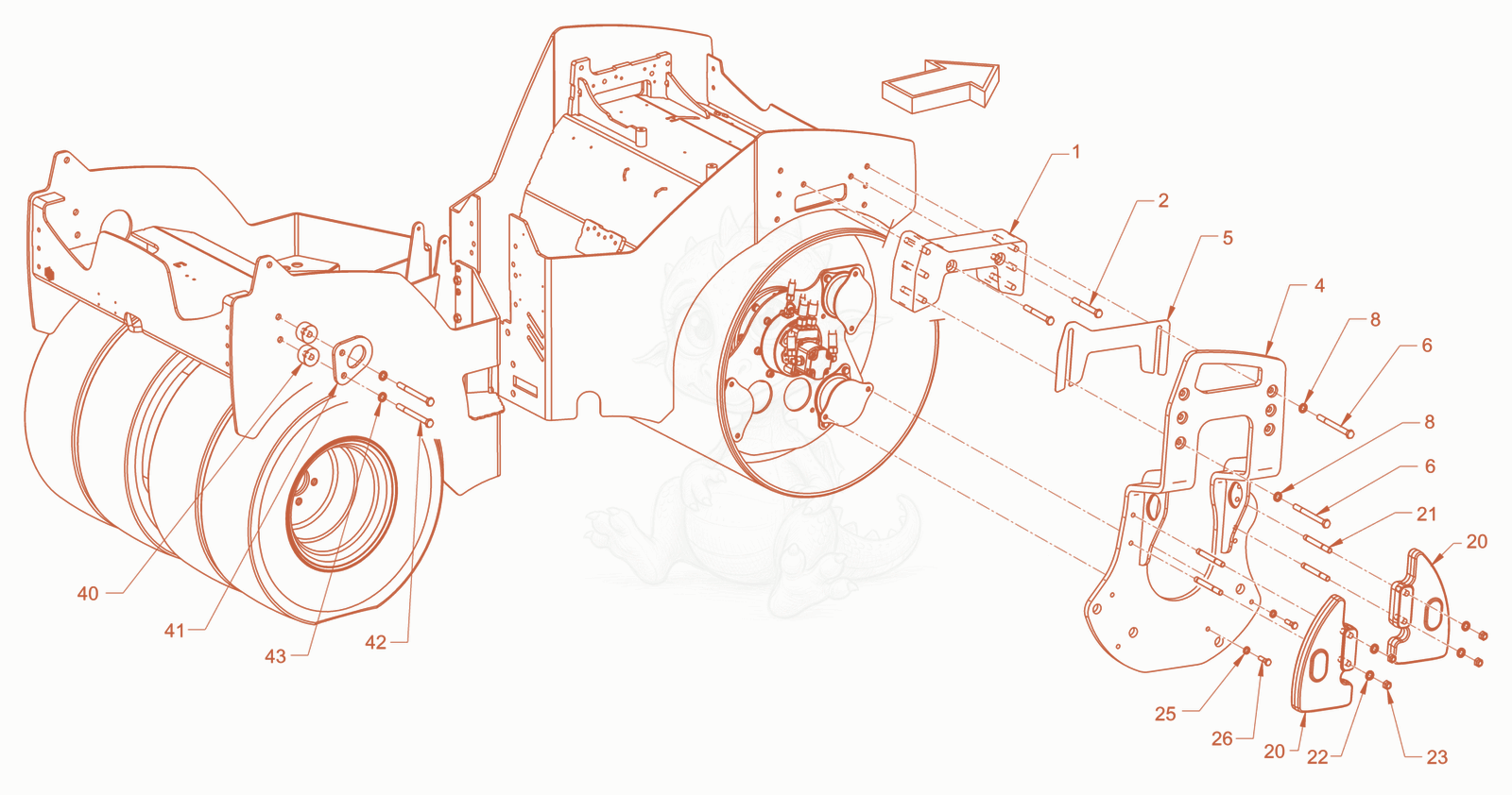 Exploded parts diagram of the suspension of a Wacker Neuson RD45-140C, with numbered balloons