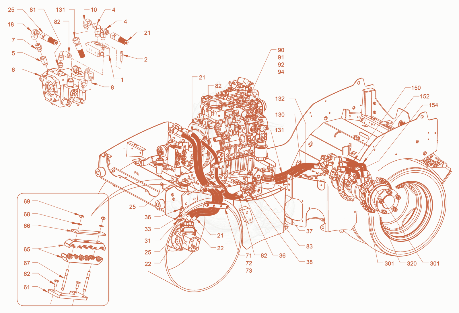 Exploded parts diagram of the advance drive of a Wacker Neuson RD18-100C, with numbered balloons