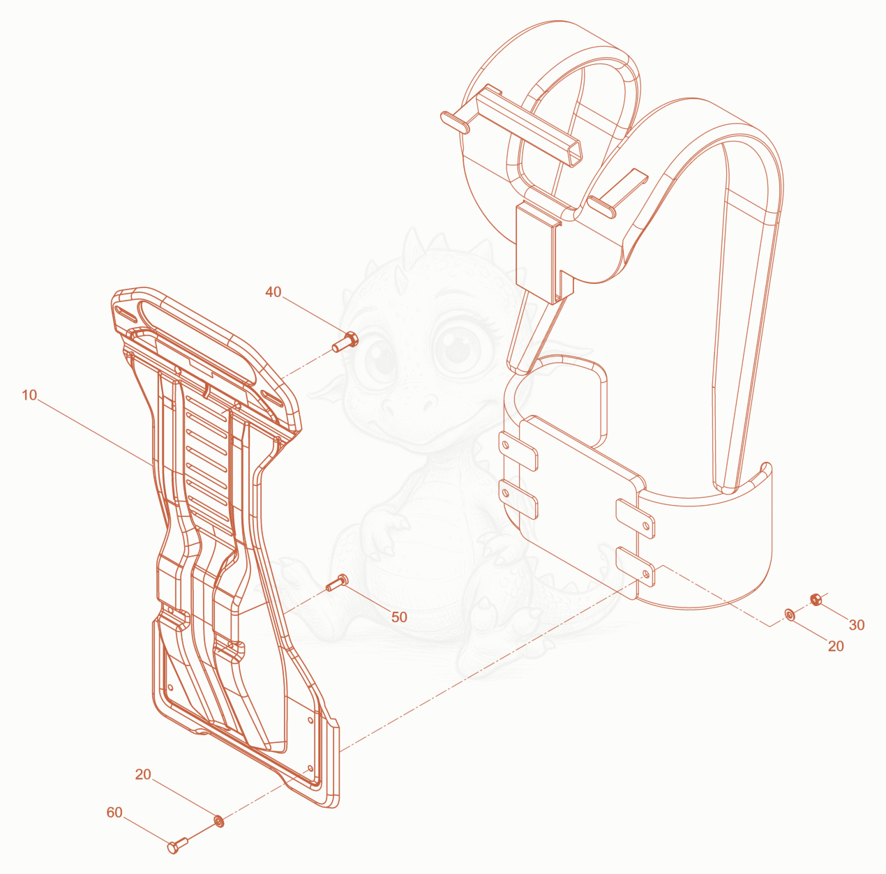 Despiece del carrier frame de una máquina Wacker Neuson ACBEKMAT, con globos numerados
