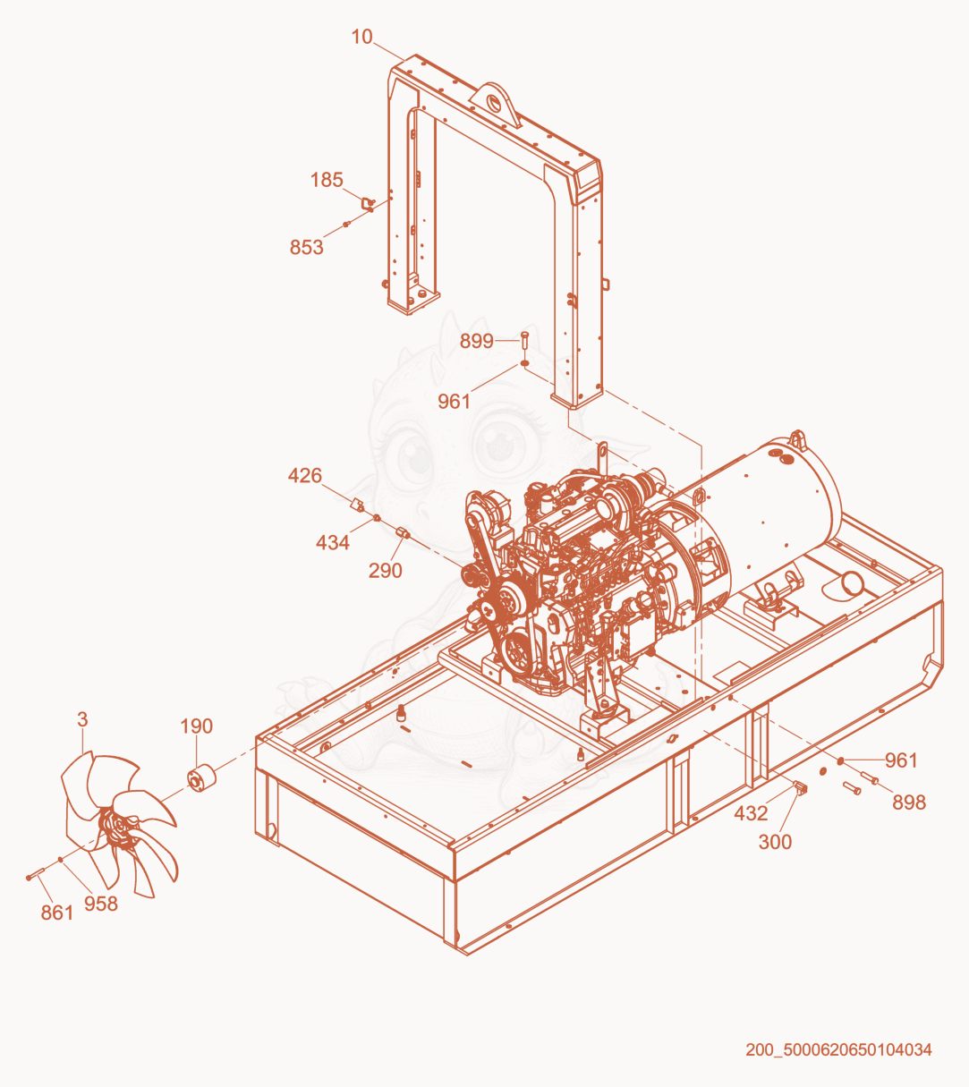 Despiece del Generator/Engine de una máquina Wacker Neuson G120, con globos numerados