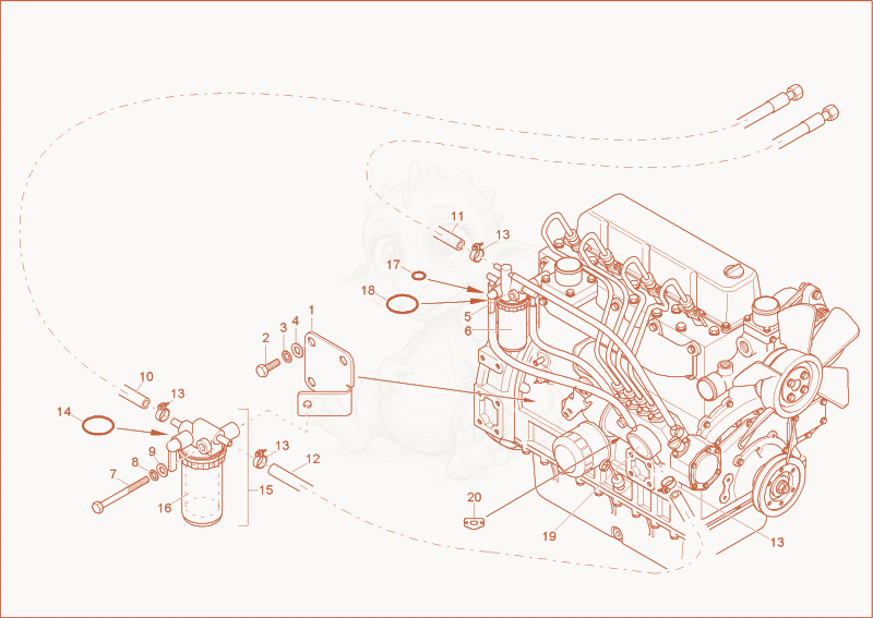 Exploded parts diagram of the fuel system of a Wacker Neuson 3402RDFORCE, with numbered balloons