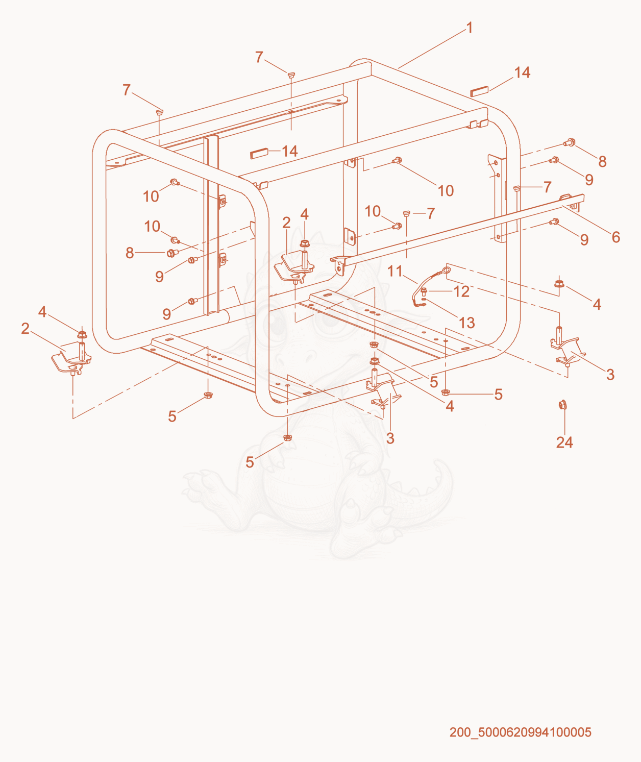 Exploded parts diagram of the Frame cpl. of a Wacker Neuson GV3800, with numbered balloons