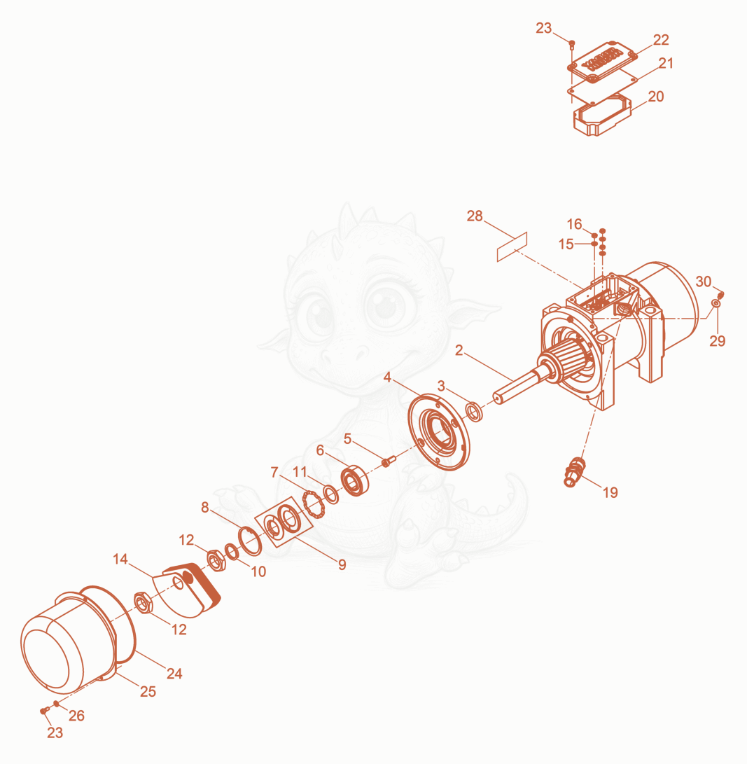 Exploded parts diagram of the External Vibrator cpl. of a Wacker Neuson AR64/4,5/042, with numbered balloons