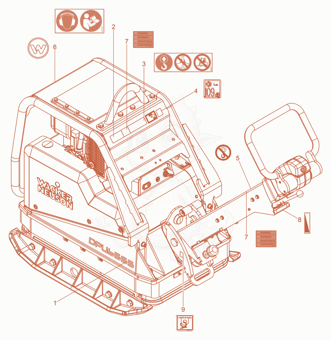 Exploded parts diagram of the Labels US of a Wacker Neuson DPU6555HECSH, with numbered balloons