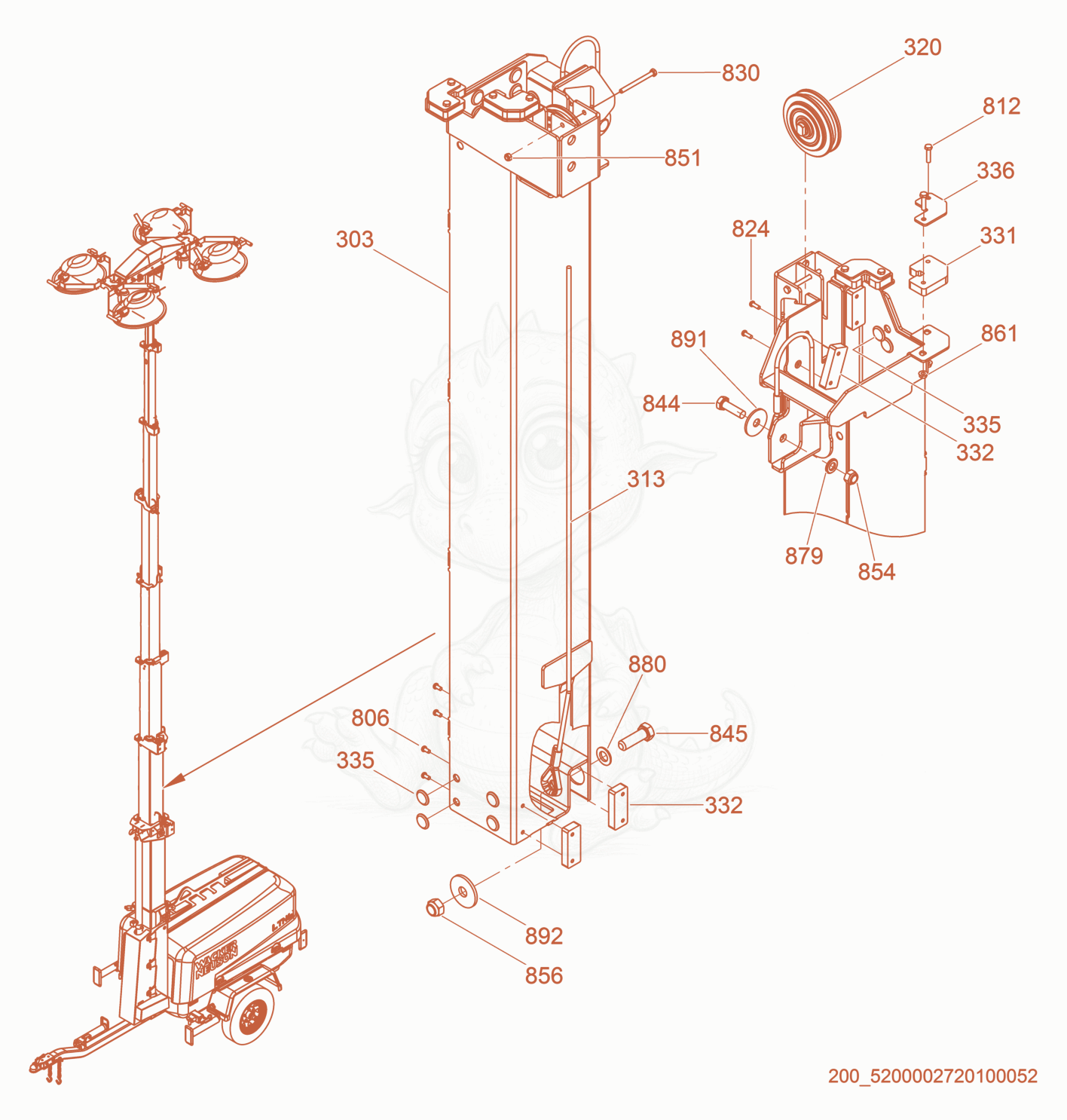 Exploded parts diagram of the Tower section 2 of a Wacker Neuson LTW20Z3-V, with numbered balloons