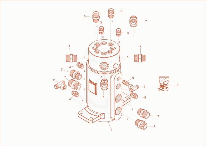 Exploded parts diagram of the turning joint of a Wacker Neuson ET65, with numbered balloons