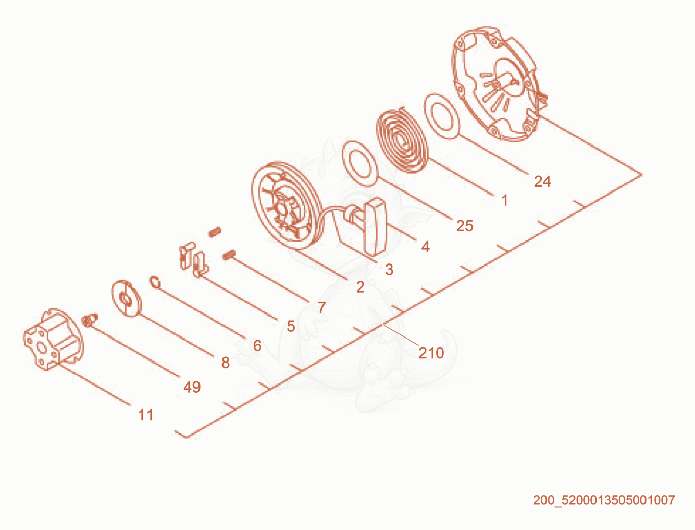 Exploded parts diagram of the Starter cpl. of a Wacker Neuson MS54, with numbered balloons