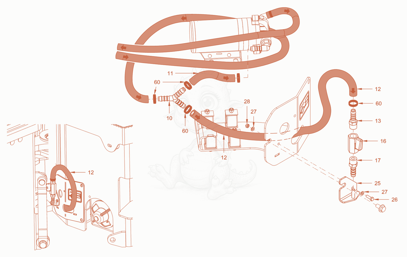 Exploded parts diagram of the antifreezing device of a Wacker Neuson RD28-120CE, with numbered balloons