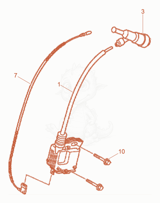 Despiece del Ignition coil de una máquina Wacker Neuson VP1030AW, con globos numerados