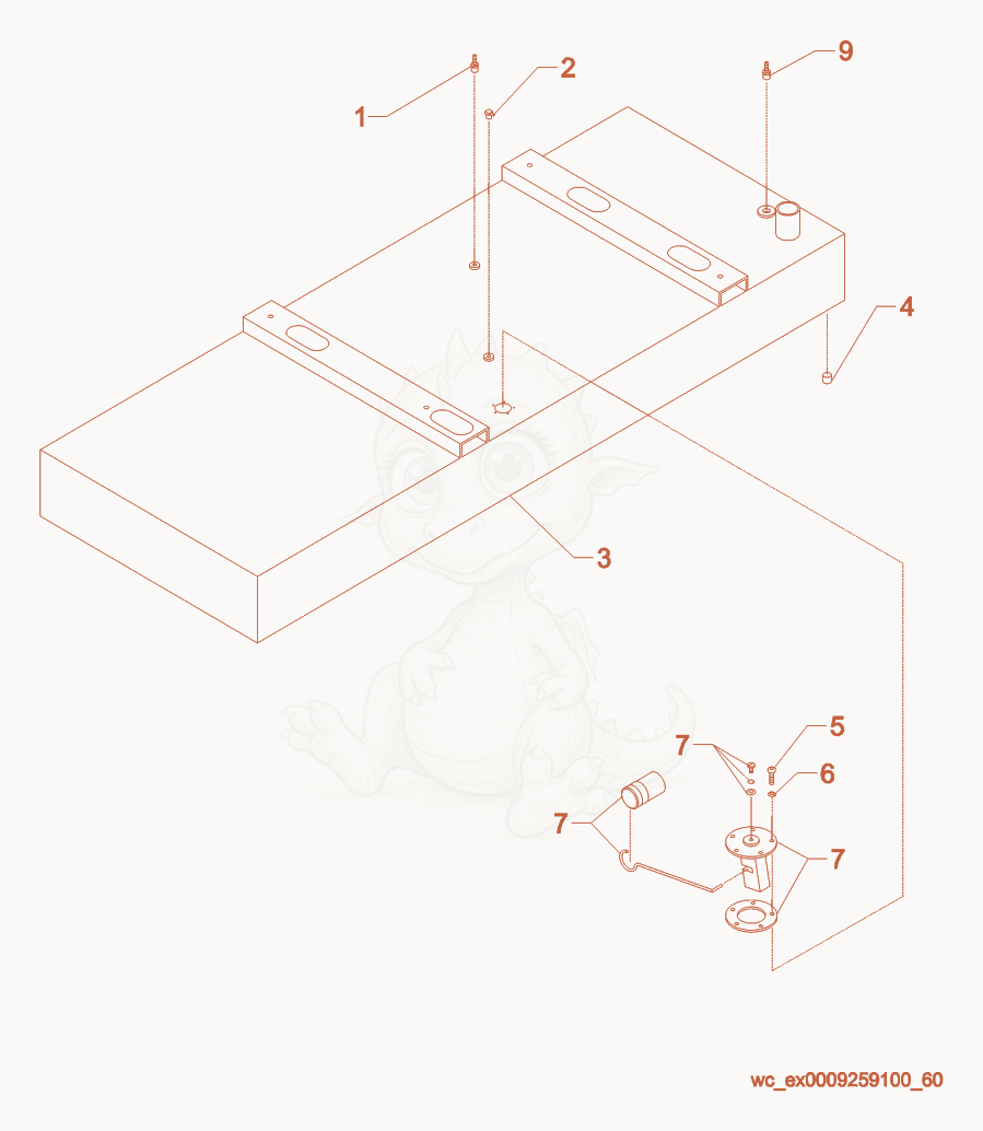 Exploded parts diagram of the Fuel Tank cpl. of a Wacker Neuson G85, with numbered balloons