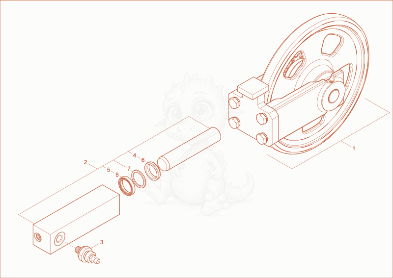 Exploded parts diagram of the track tensioner complete of a Wacker Neuson 803, with numbered balloons