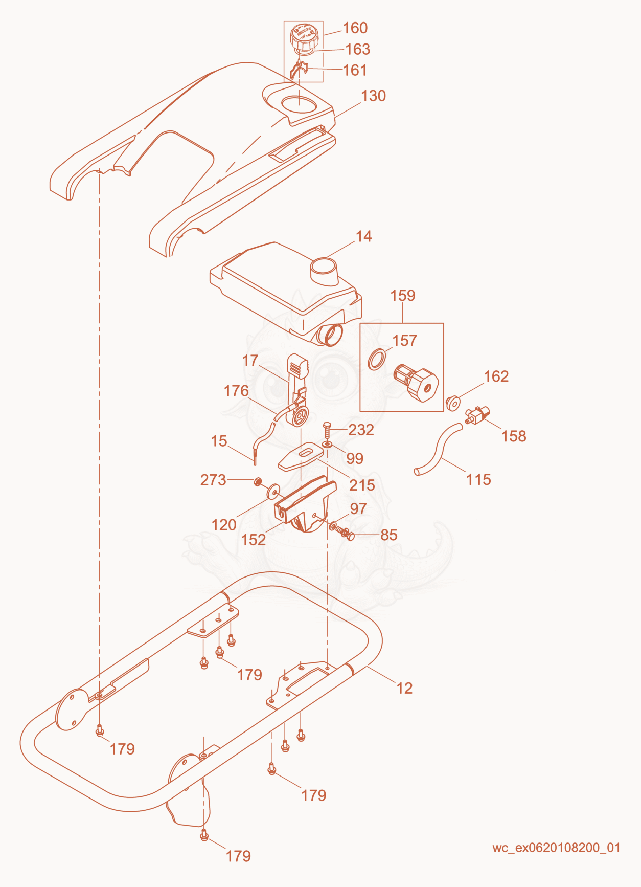 Exploded parts diagram of the Guide Handle cpl. of a Wacker Neuson BS50-4, with numbered balloons