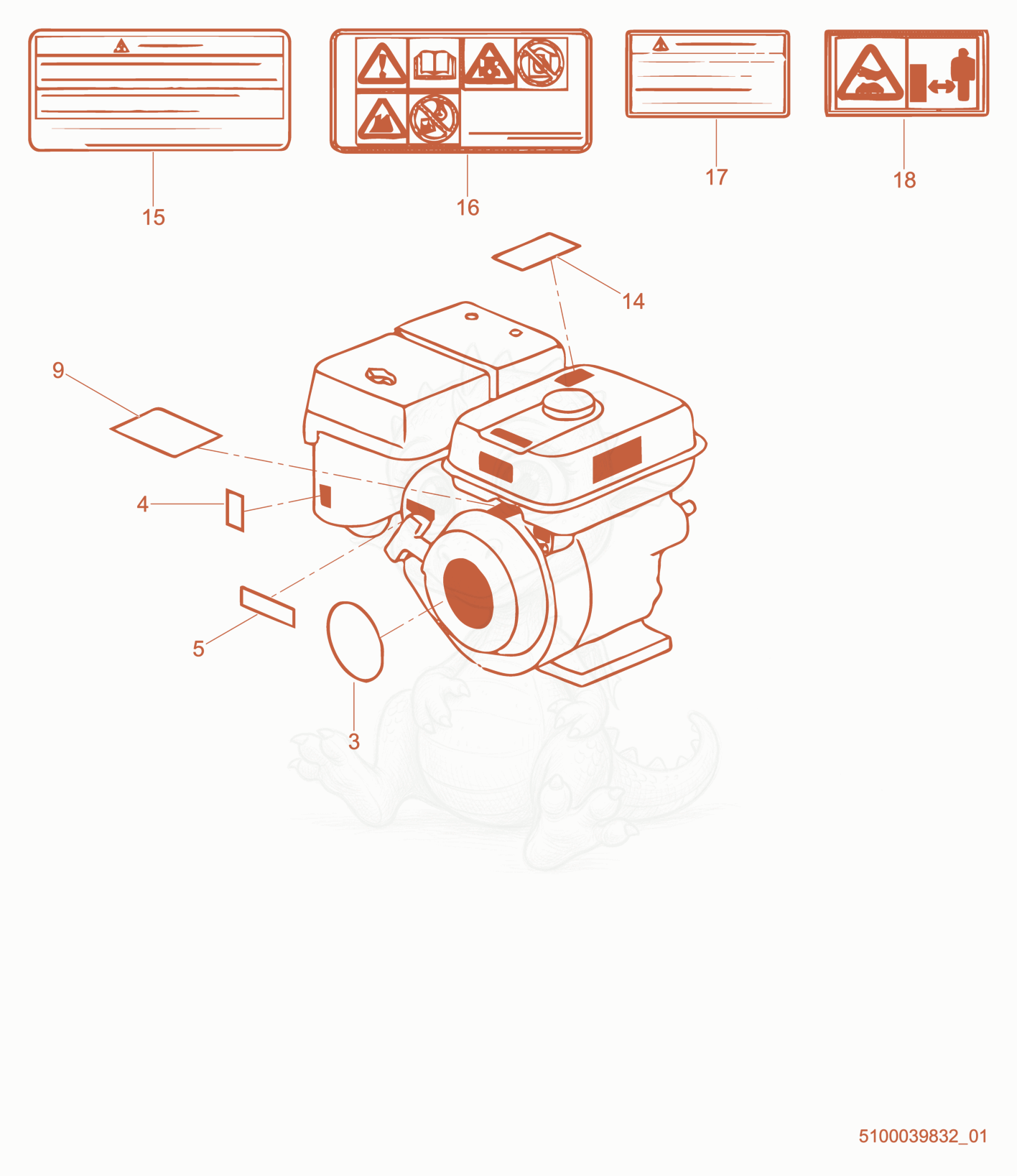 Exploded parts diagram of the Labels of a Wacker Neuson PT3A, with numbered balloons