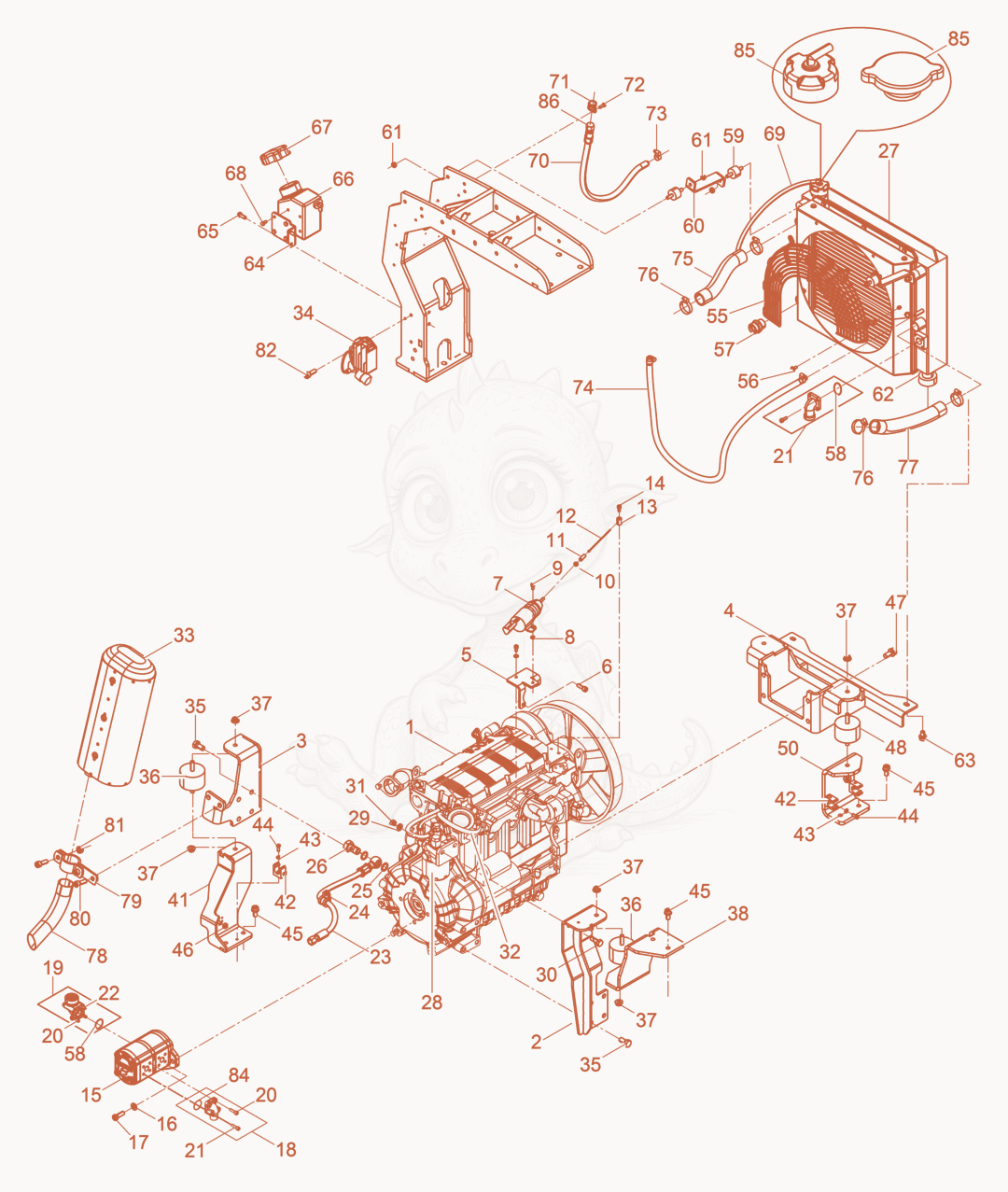 Despiece del Diesel Engine cpl. de una máquina Wacker Neuson DPU130LE, con globos numerados