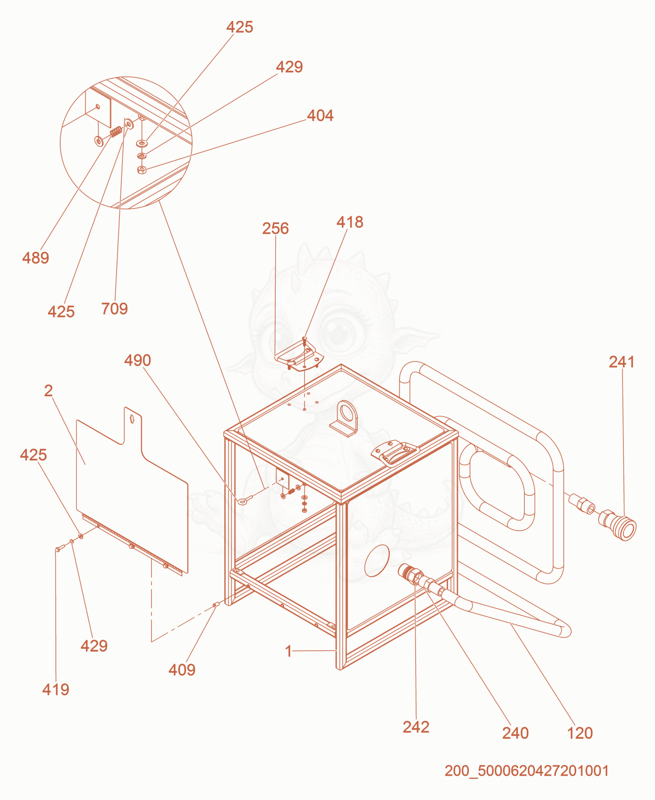 Despiece del Enclosure cpl. de una máquina Wacker Neuson DPP8.8, con globos numerados