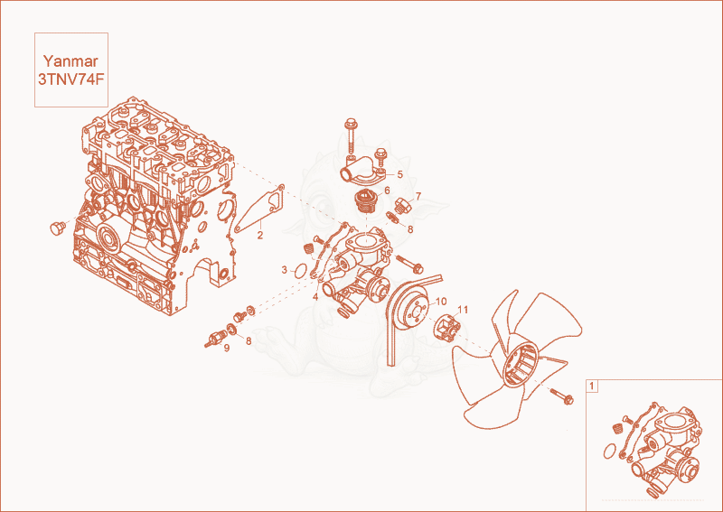 Exploded parts diagram of the cooling system of a Wacker Neuson 803, with numbered balloons