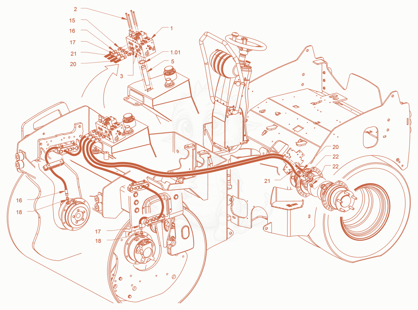 Exploded parts diagram of the parking brake of a Wacker Neuson RD45-140C.3, with numbered balloons