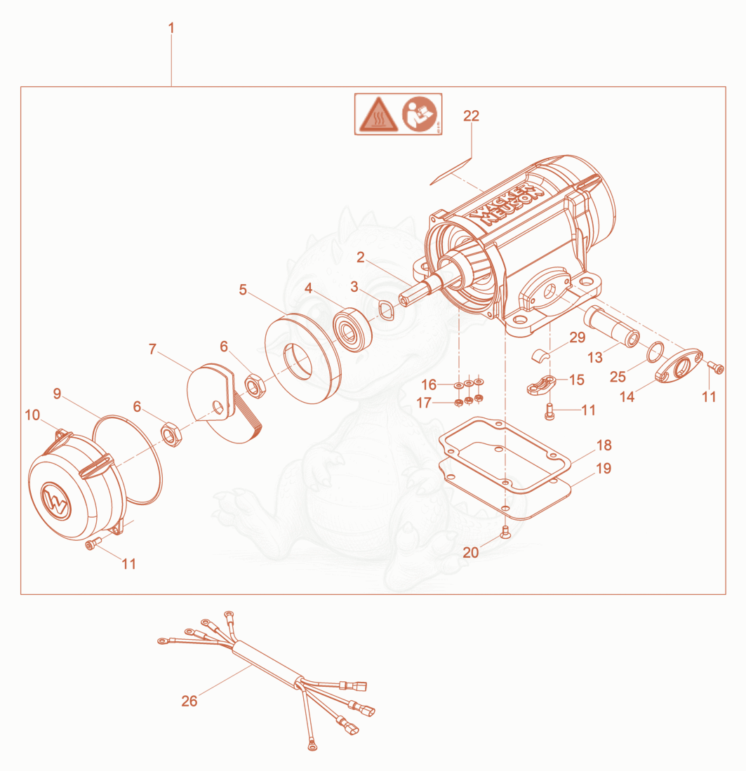 Exploded parts diagram of the External Vibrator cpl. of a Wacker Neuson ARFU26/6/120US, with numbered balloons