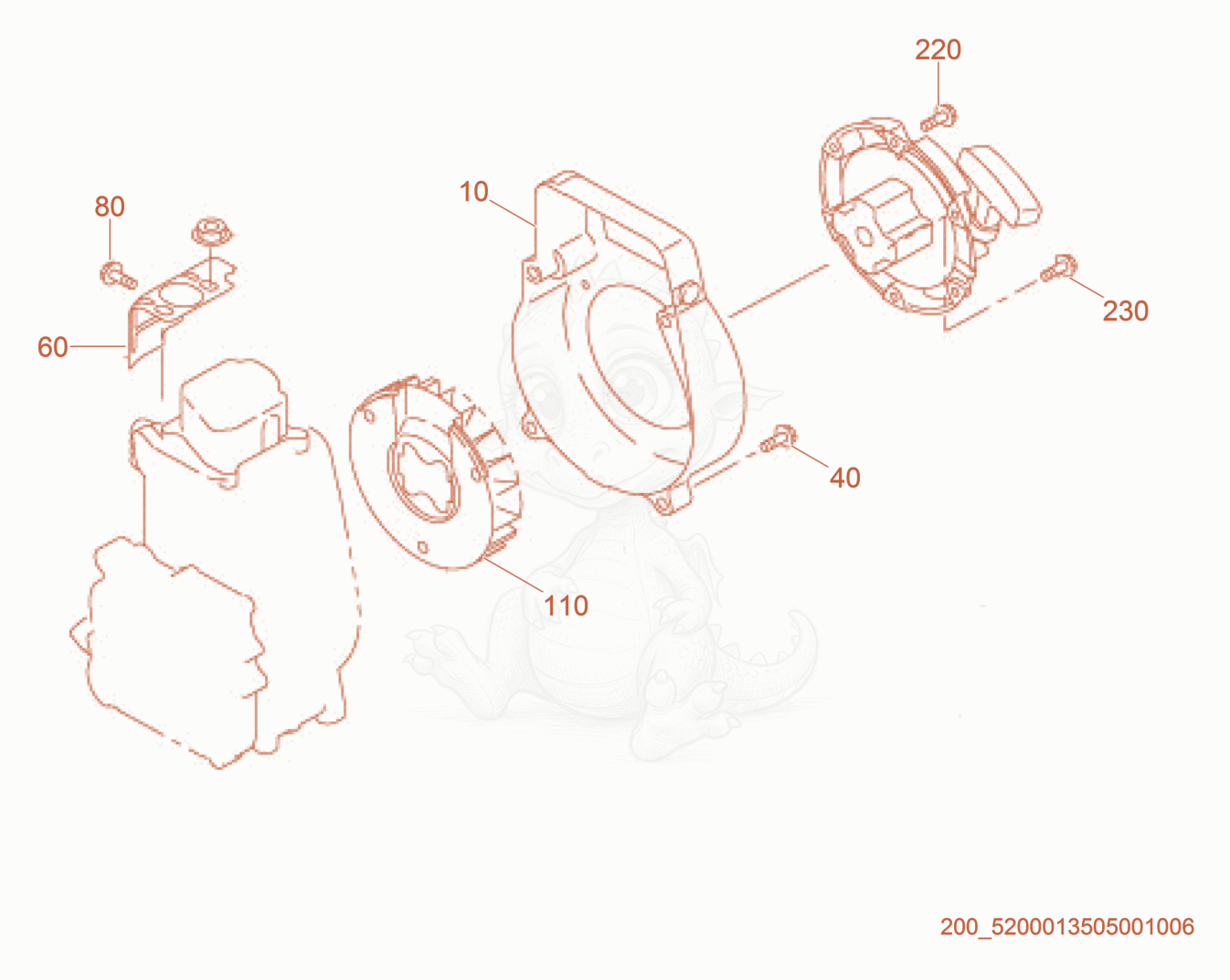 Exploded parts diagram of the Blower housing of a Wacker Neuson MS54, with numbered balloons
