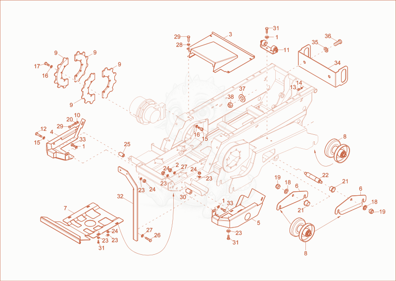 Exploded parts diagram of the undercarriage of a Wacker Neuson DT10, with numbered balloons