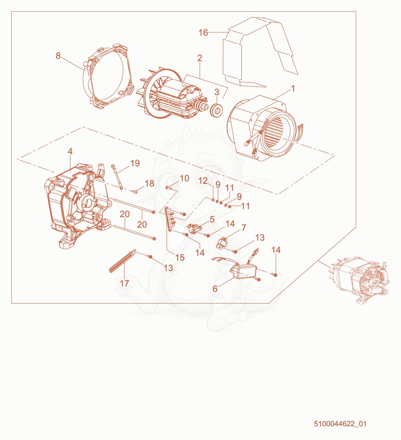 Exploded parts diagram of the Rotor & Stator of a Wacker Neuson GP6600A, with numbered balloons
