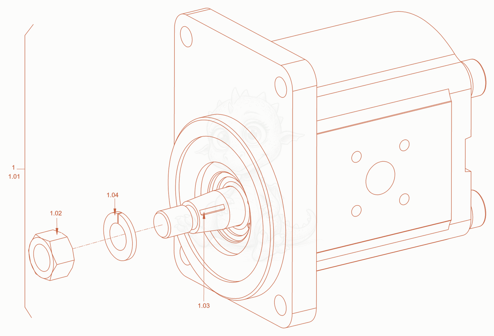 Exploded parts diagram of the gear motor of a Wacker Neuson RC50DPFCAB, with numbered balloons