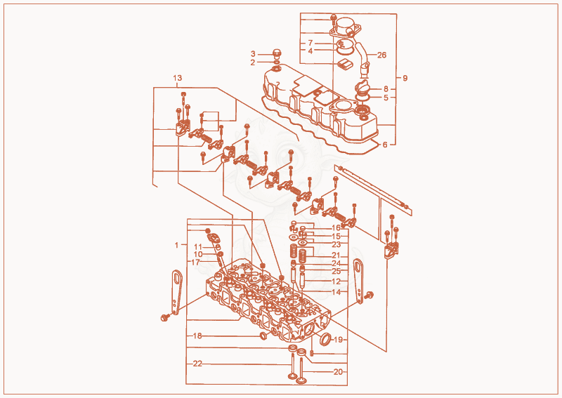 Exploded parts diagram of the CYLINDER HEAD, VALVE COVER of a Wacker Neuson 5001, with numbered balloons