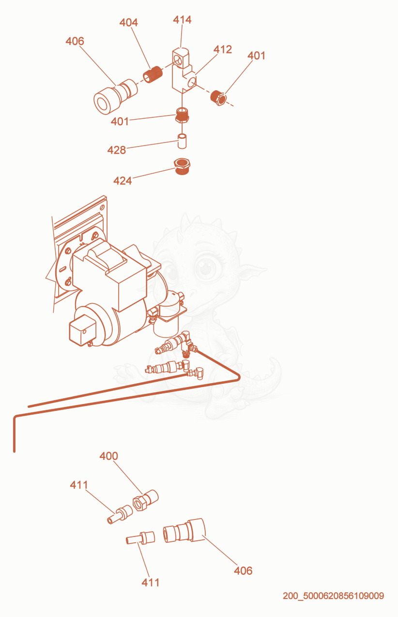 Exploded parts diagram of the Fuel Hose Routing of a Wacker Neuson HI750GM, with numbered balloons