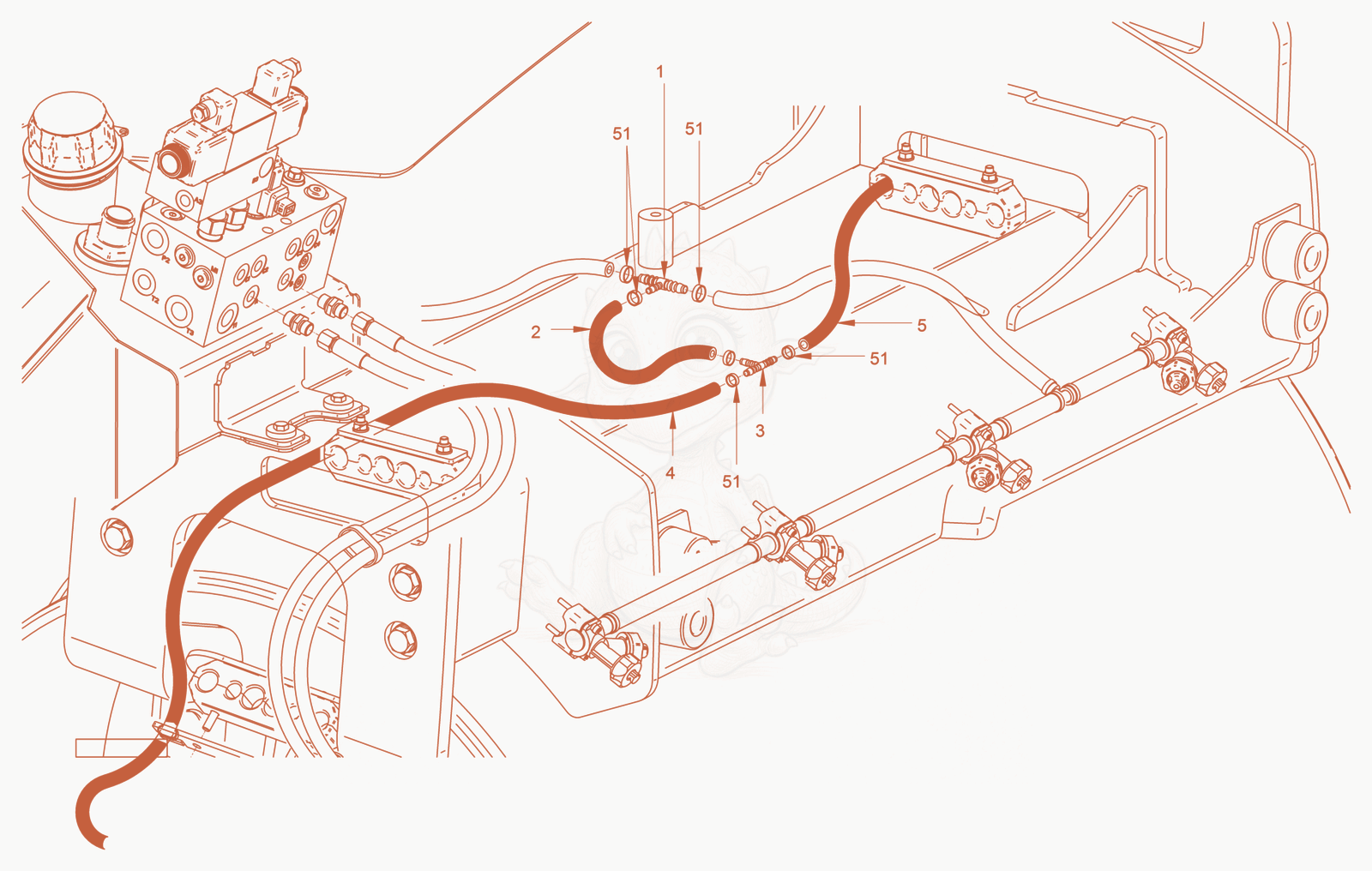 Exploded parts diagram of the sprinkling (edge pressing and cutting device) of a Wacker Neuson RD45-140.3, with numbered balloons
