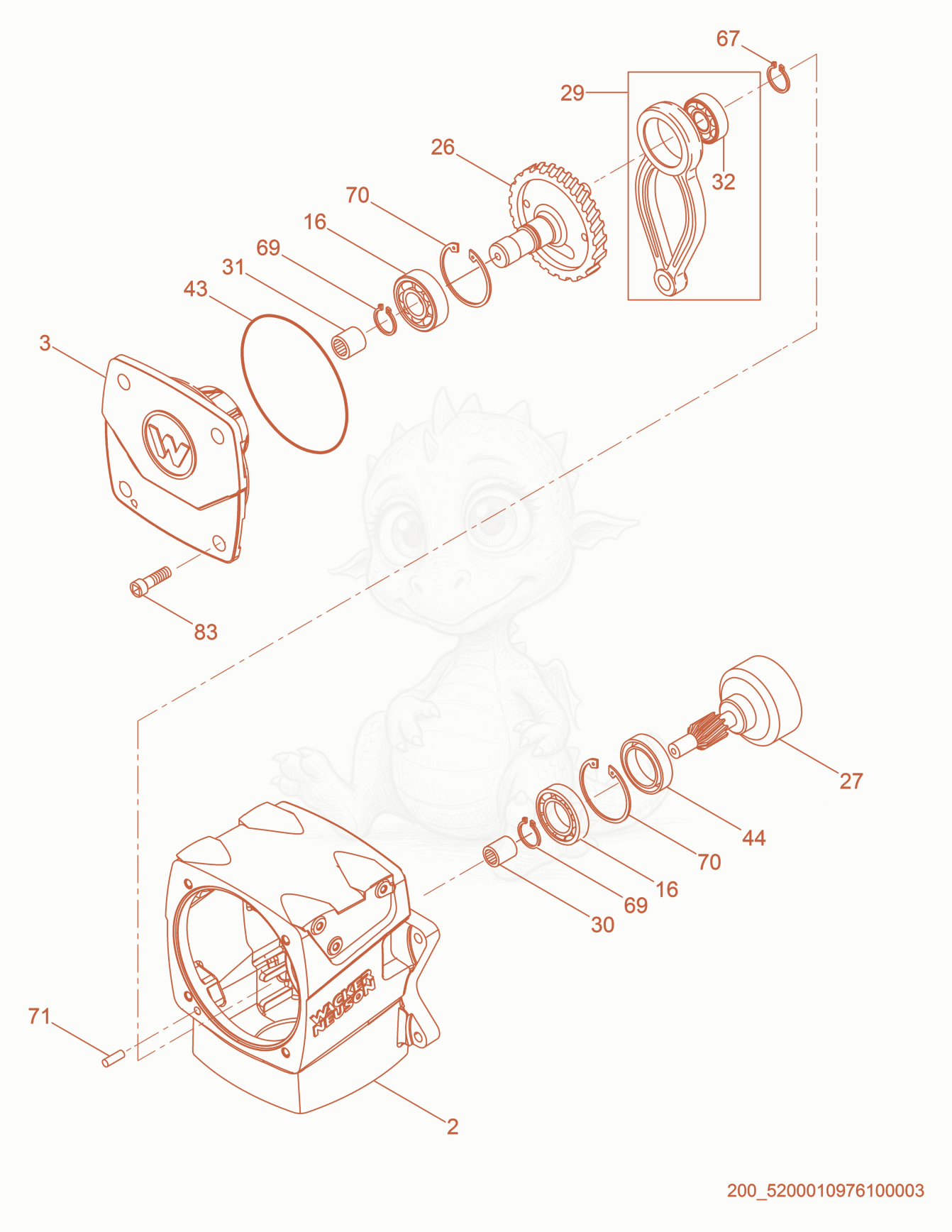 Exploded parts diagram of the Crankcase cpl. of a Wacker Neuson DS70, with numbered balloons