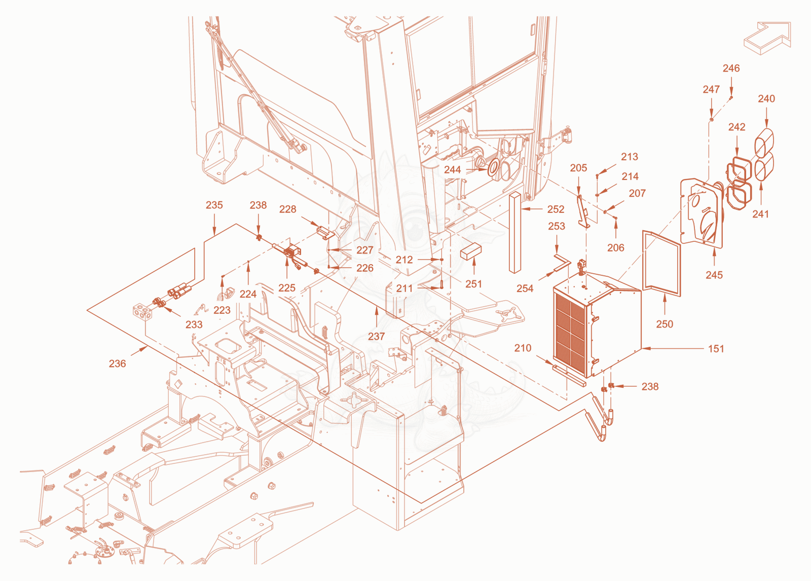 Exploded parts diagram of the heater of a Wacker Neuson RC110ROPS, with numbered balloons