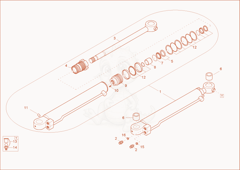 Exploded parts diagram of the boom offset cylinder of a Wacker Neuson 3402RD, with numbered balloons