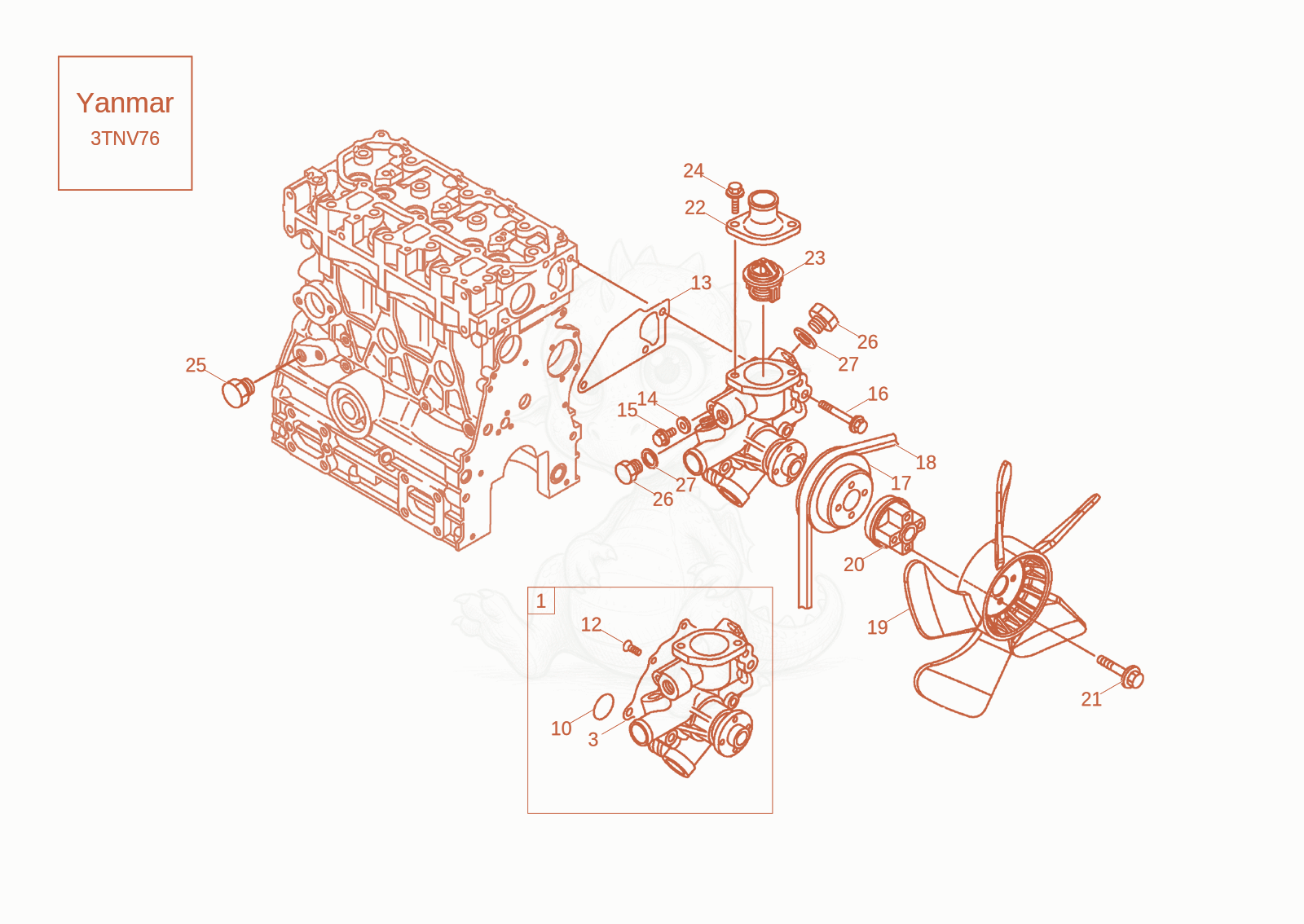 Exploded parts diagram of the COOLING SYSTEM of a Wacker Neuson DW20-2, with numbered balloons