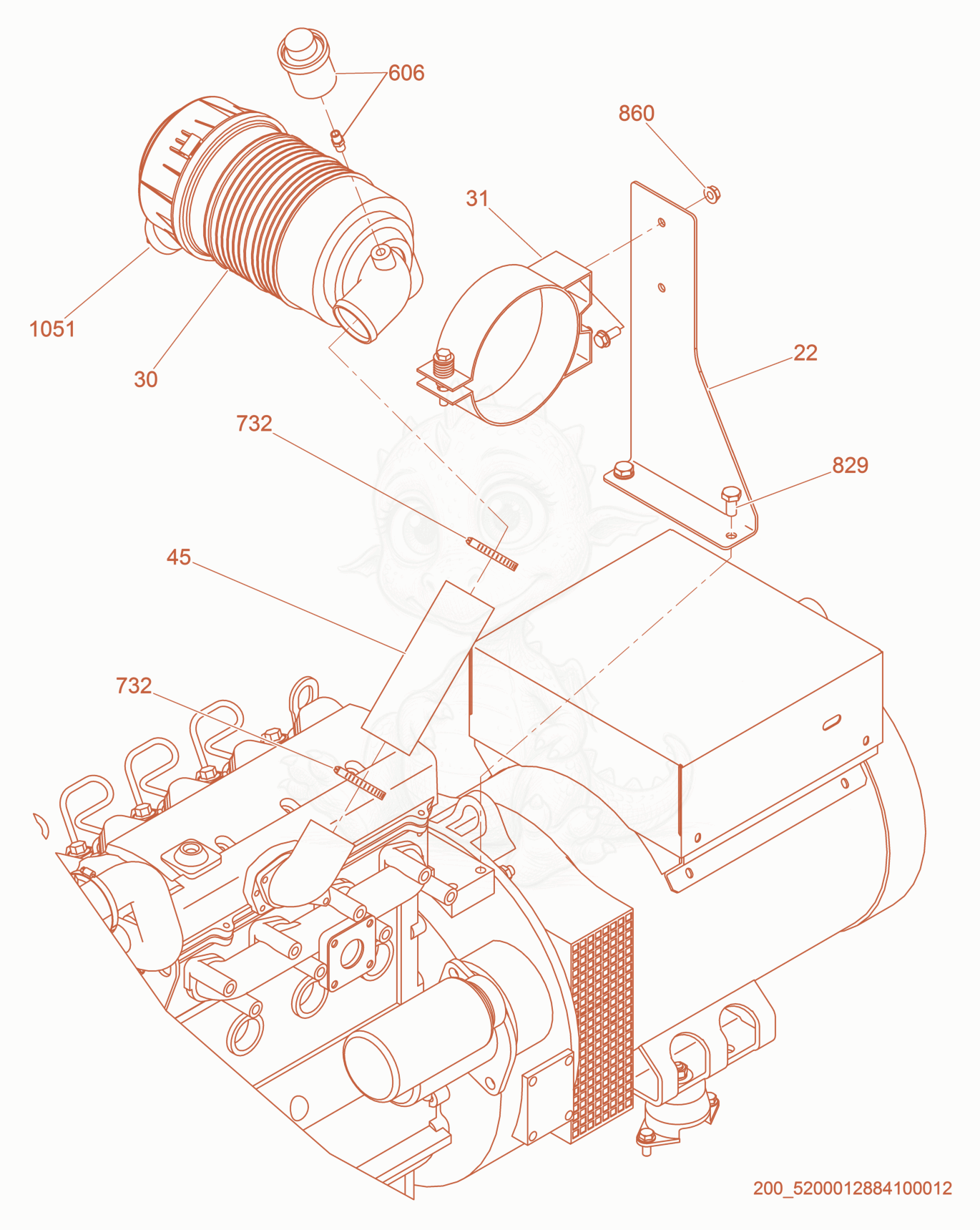 Exploded parts diagram of the Air Cleaner cpl. of a Wacker Neuson LTW20Z3-V, with numbered balloons